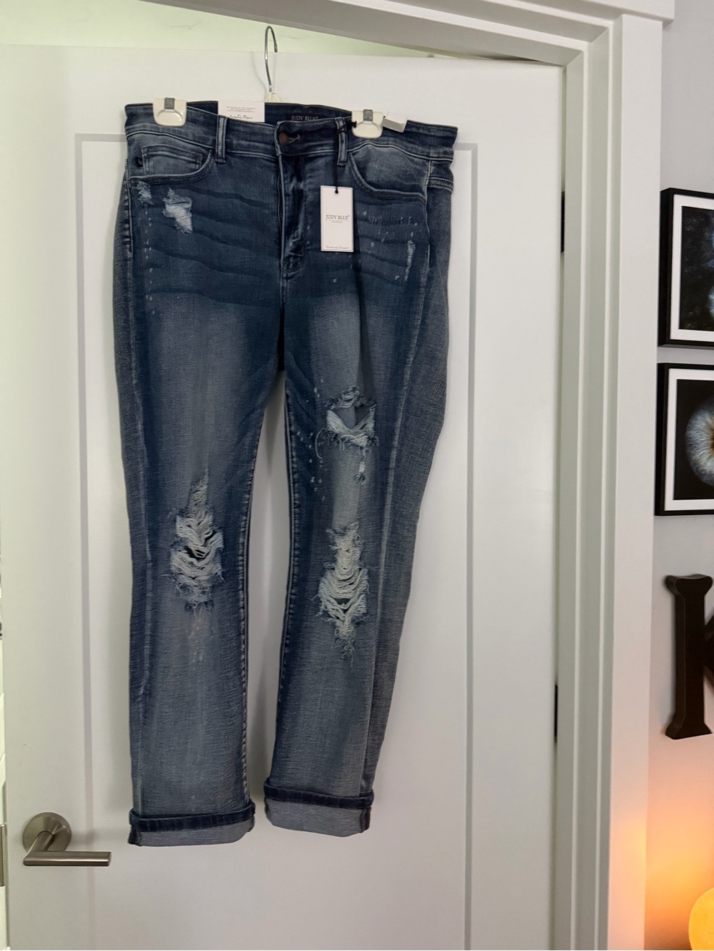 Judy Blue Distressed Dark Blue Boyfriend Jeans